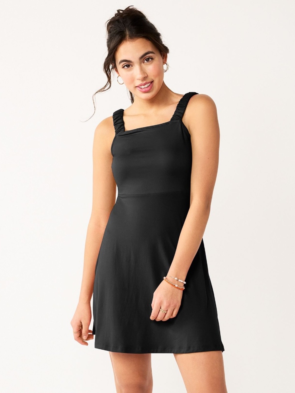 Juniors' SO Square Neck Skater Dress Size M in Color Black Luxe